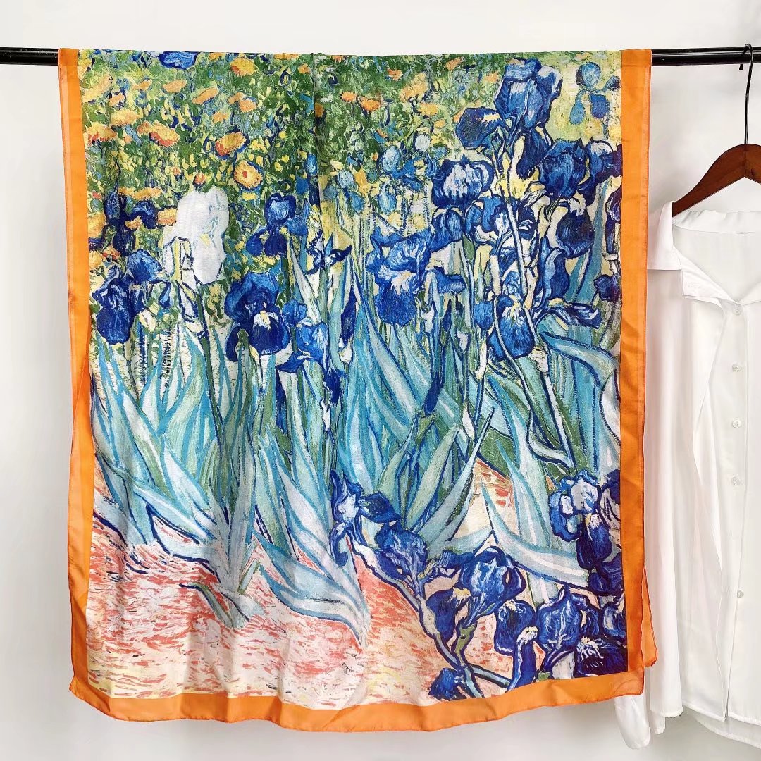 Silk Feel Scarf Blue Flower