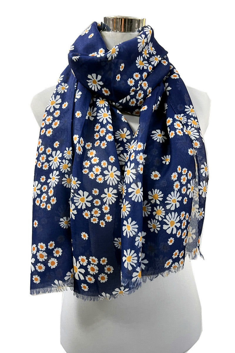 Yellow Small Daisy Flower Pattern Scarf Warp Stole