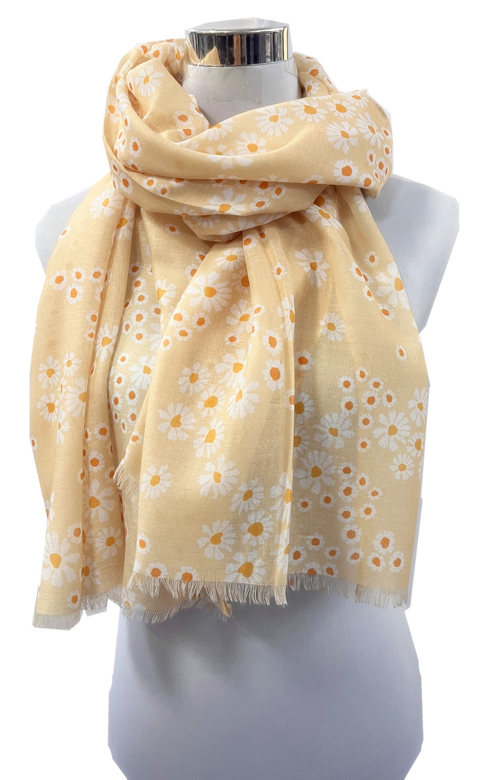 Yellow Small Daisy Flower Pattern Scarf Warp Stole