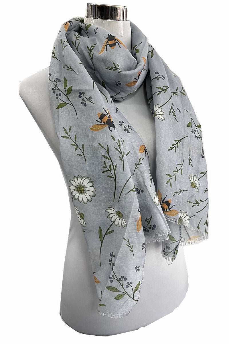 Yellow Bee Animal with Daisy Flower Pattern Scarf