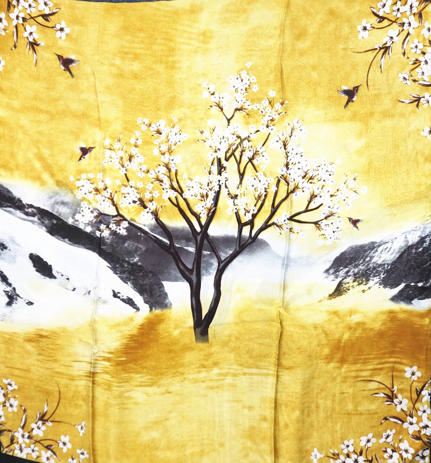 Silk Feel Scarf Life Tree Pattern