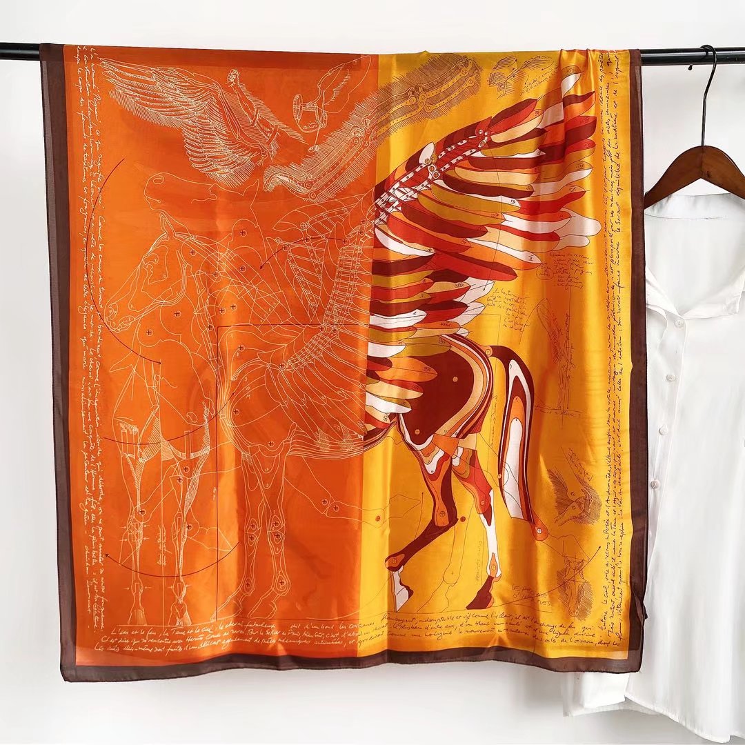 Silk Feel Scarf Flying Horse Pattern