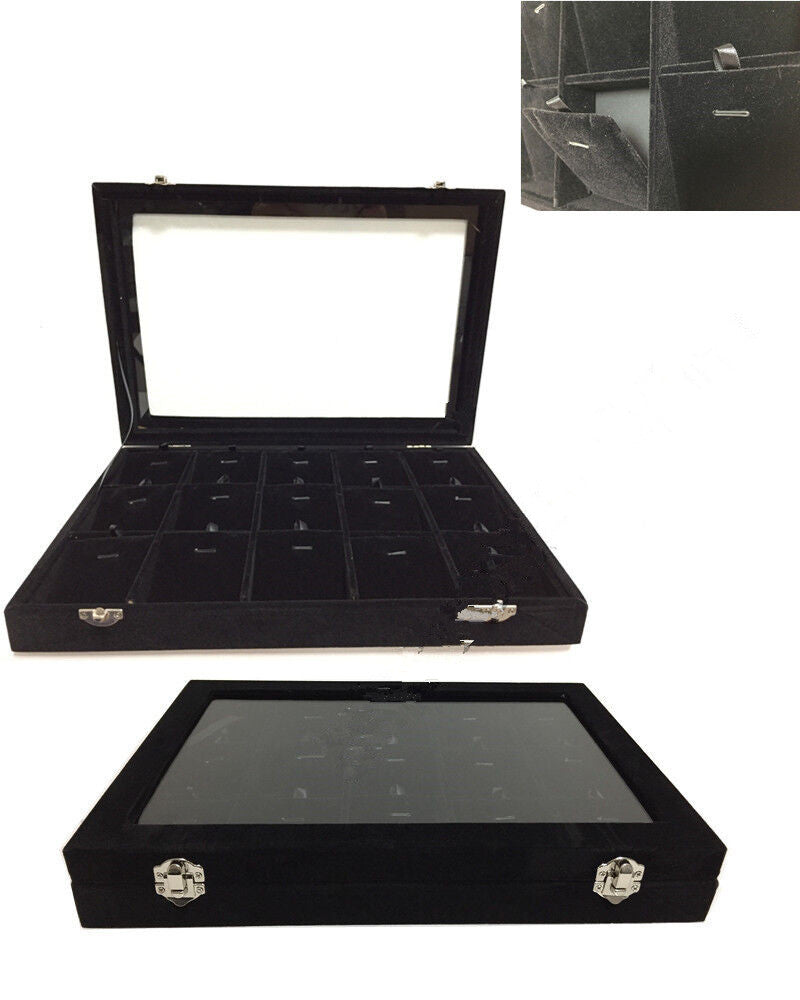 Glass Lid Velvet Jewellery Showcase