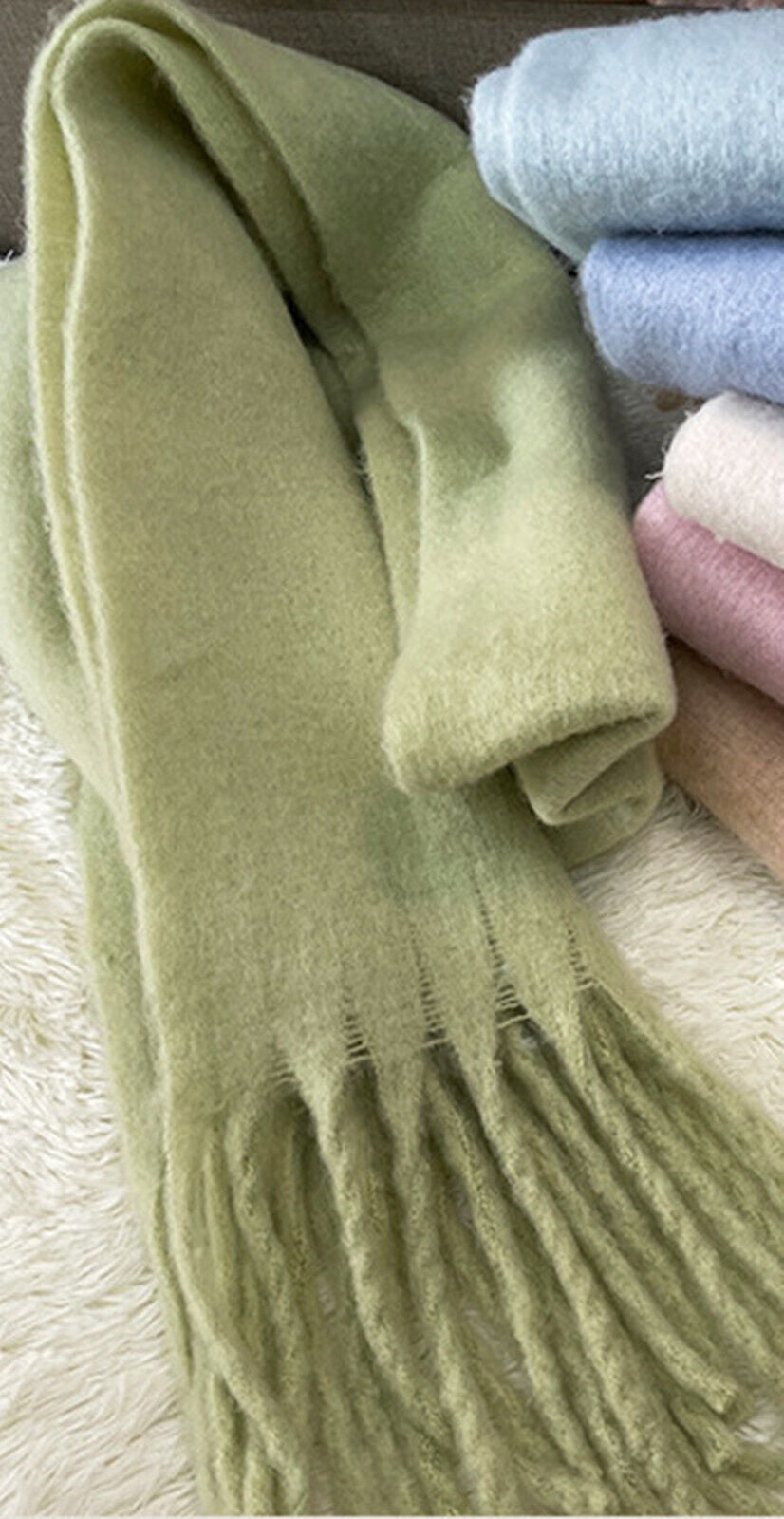 Fluffy Wool Shawl with Tassel