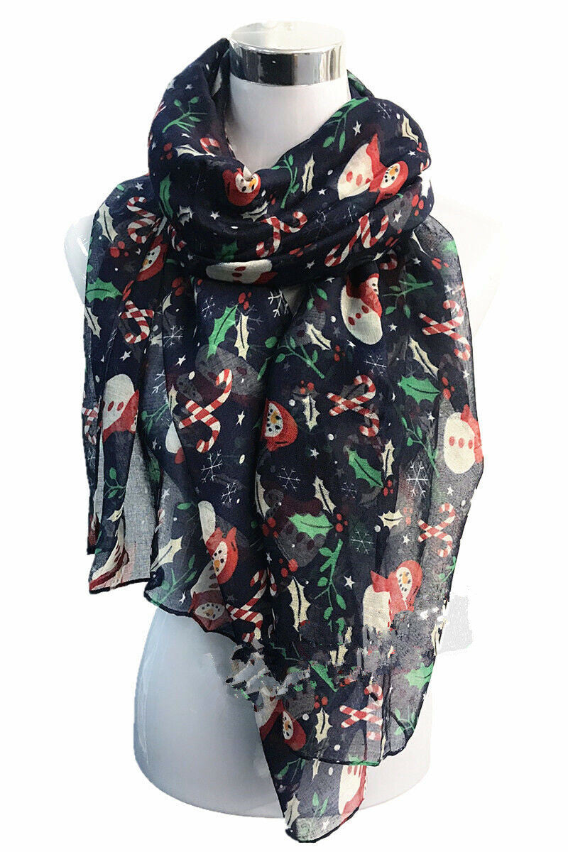 Christmas Scarf Cute Xmas Santa Snowman Print