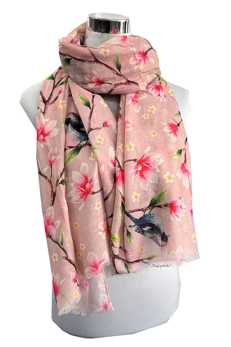 Super Soft Sparrow with Flower Pattern Tree Scarf