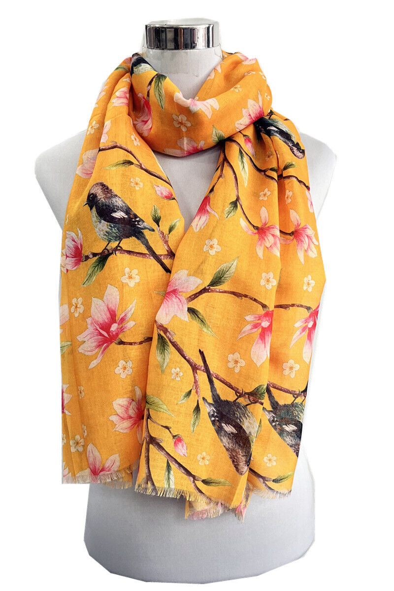 Super Soft Sparrow with Flower Pattern Tree Scarf