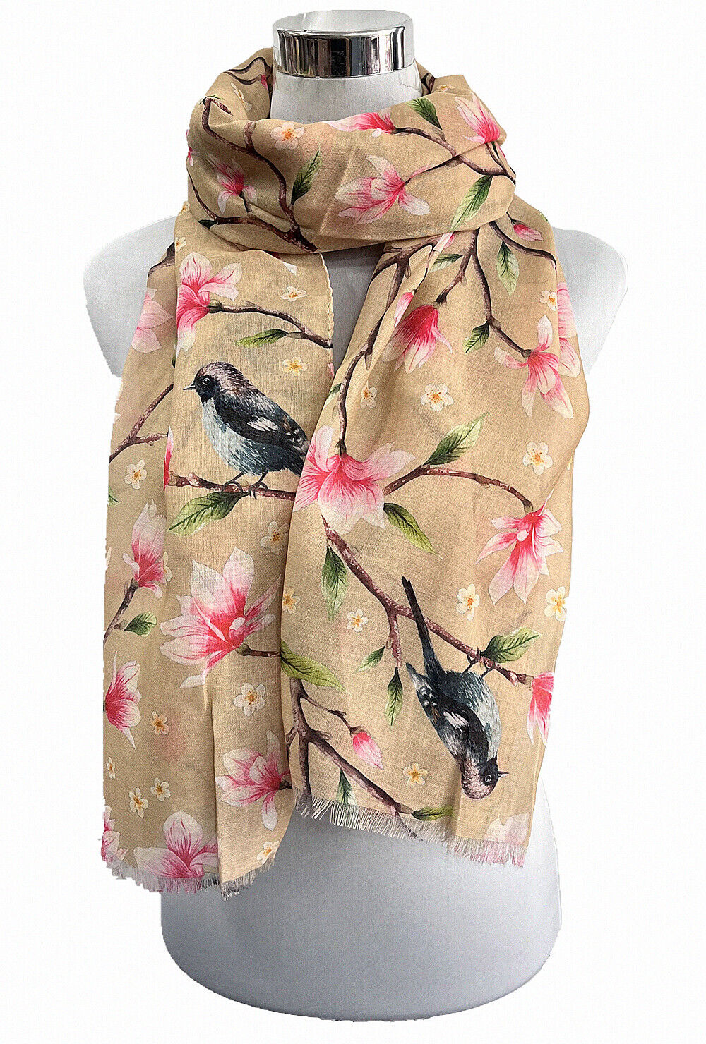 Super Soft Sparrow with Flower Pattern Tree Scarf