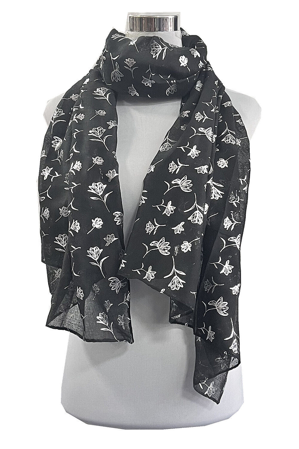 Foil Silver Flower Pattern Scarf