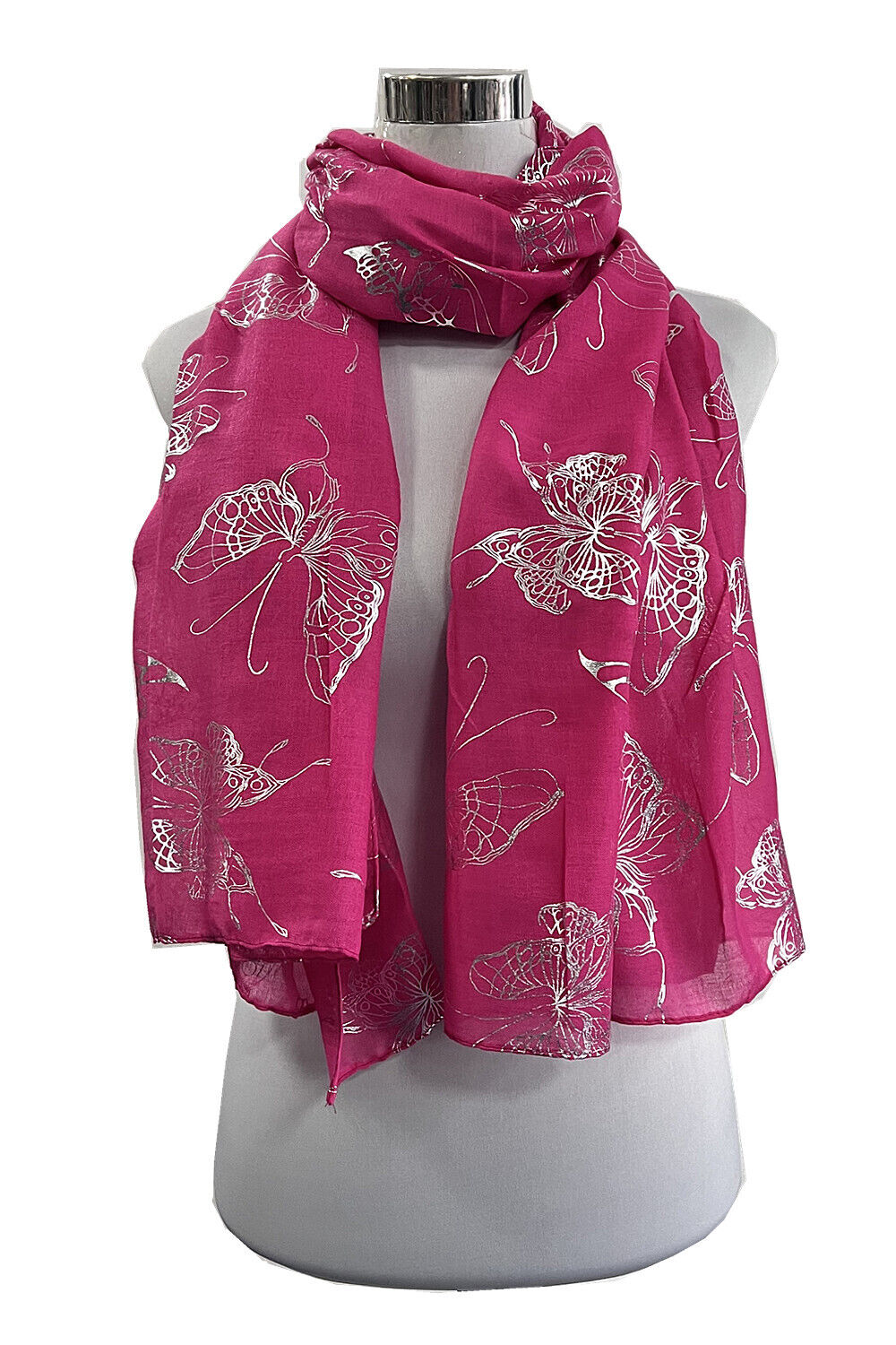 Foil Silver Big Butterfly Pattern Scarf
