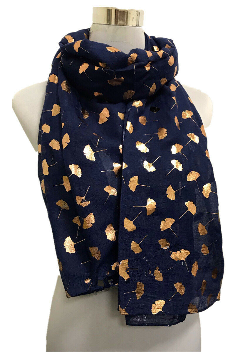 Foil Ginkgo Leaf Print Scarf