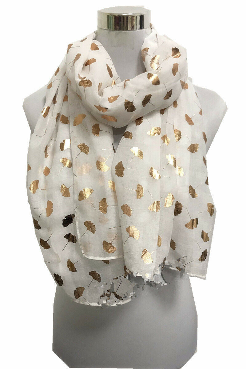 Foil Ginkgo Leaf Print Scarf