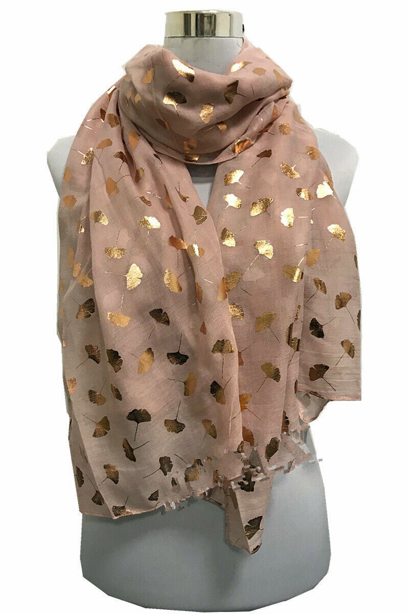 Foil Ginkgo Leaf Print Scarf