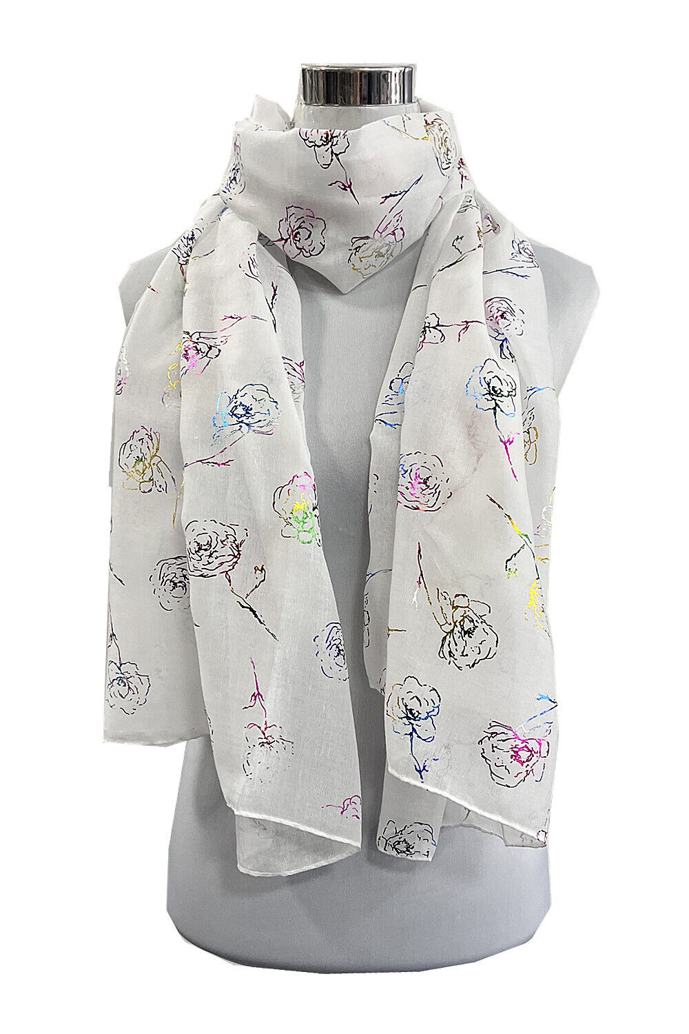 Foil Colourful Rose Print Scarf