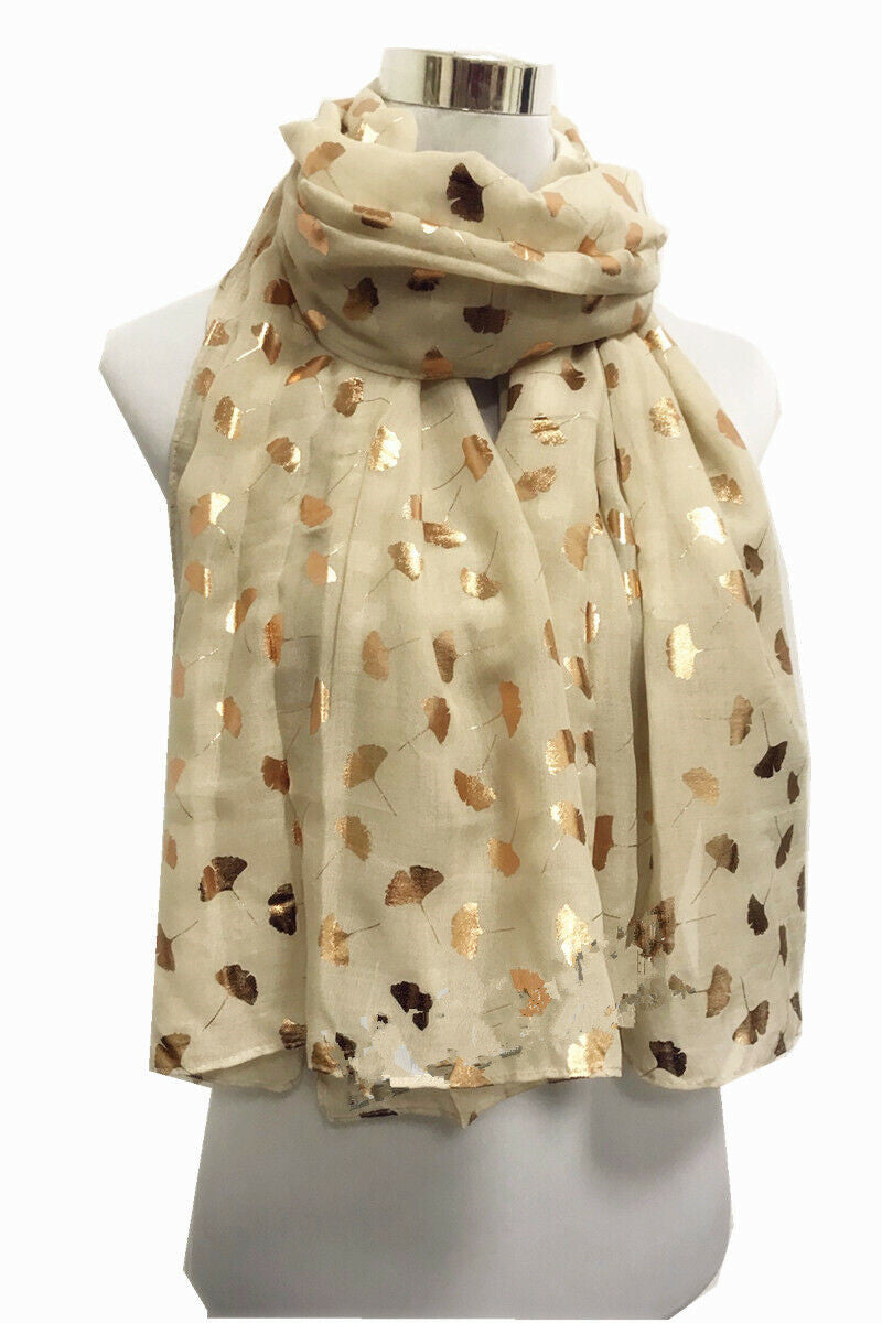 Foil Ginkgo Leaf Print Scarf