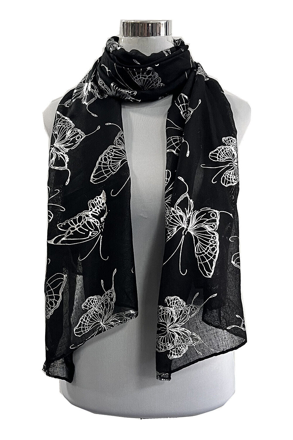 Foil Silver Big Butterfly Pattern Scarf