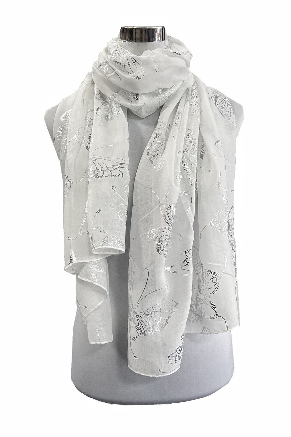 Foil Silver Big Butterfly Pattern Scarf