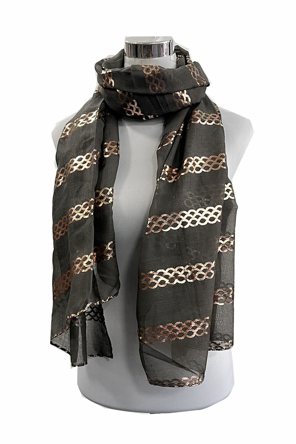 Foil Rose Gold Chain Lines Pattern Scarf