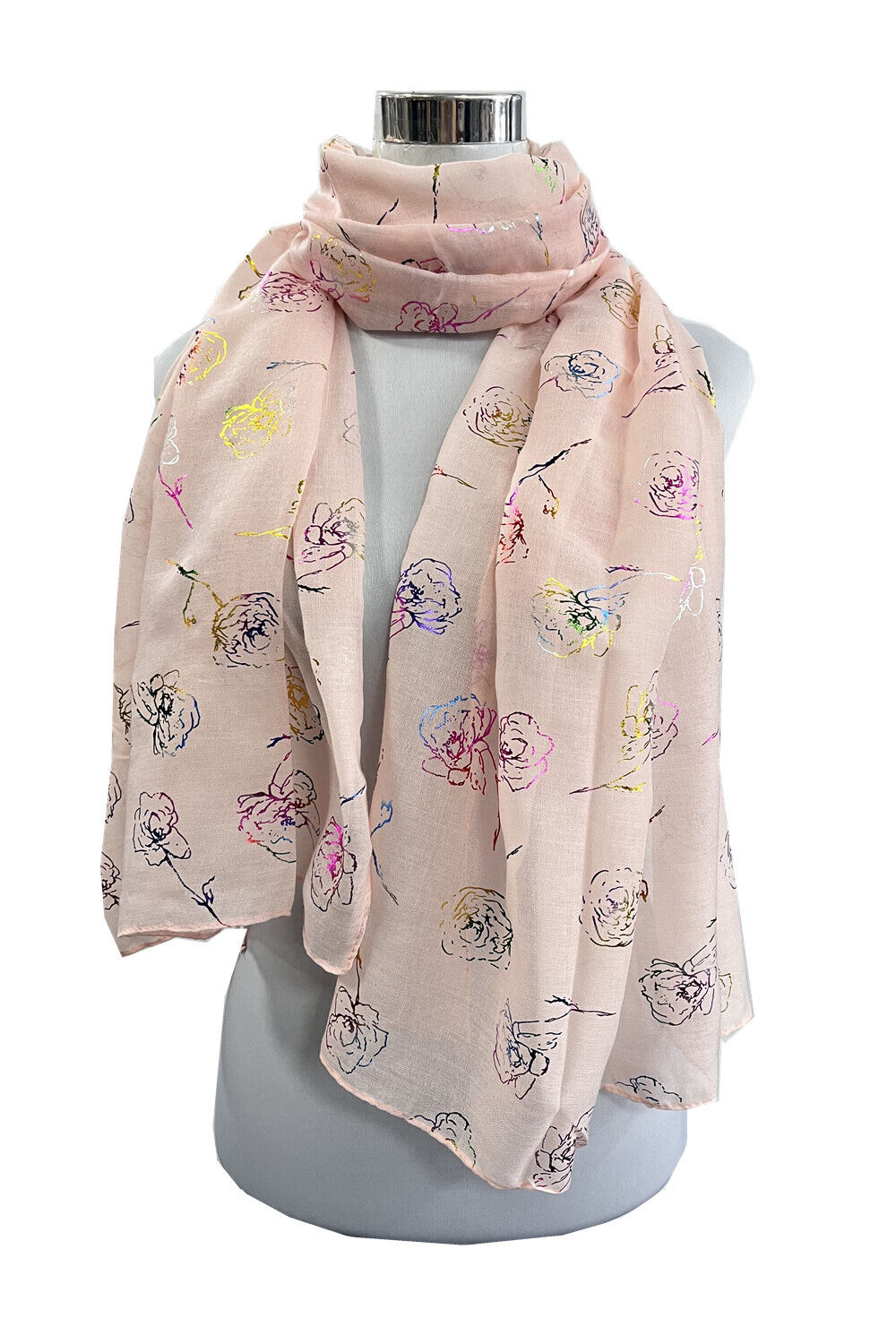 Foil Colourful Rose Print Scarf