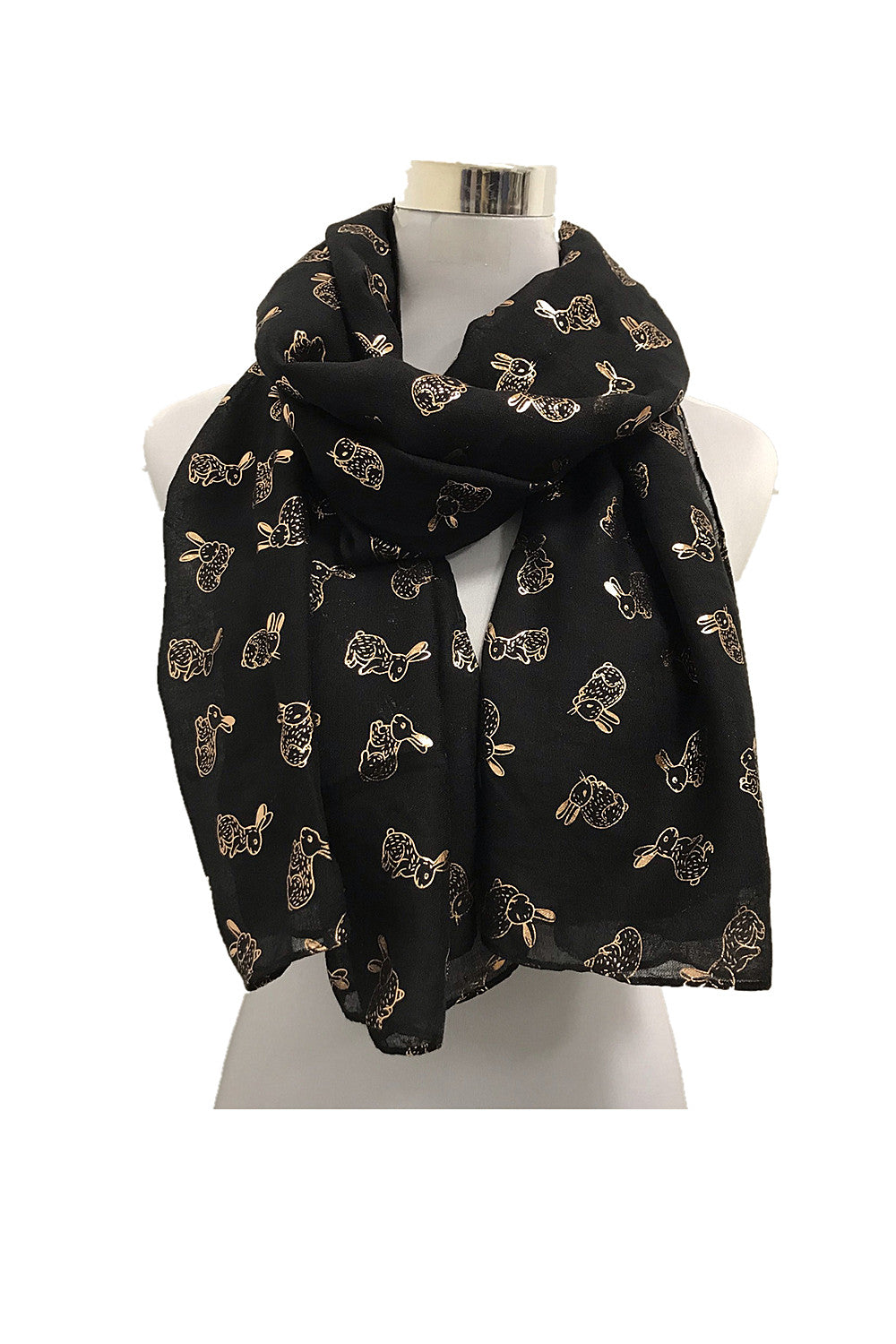 Foil Rose Gold Googly Rabbit Pattern Scarf