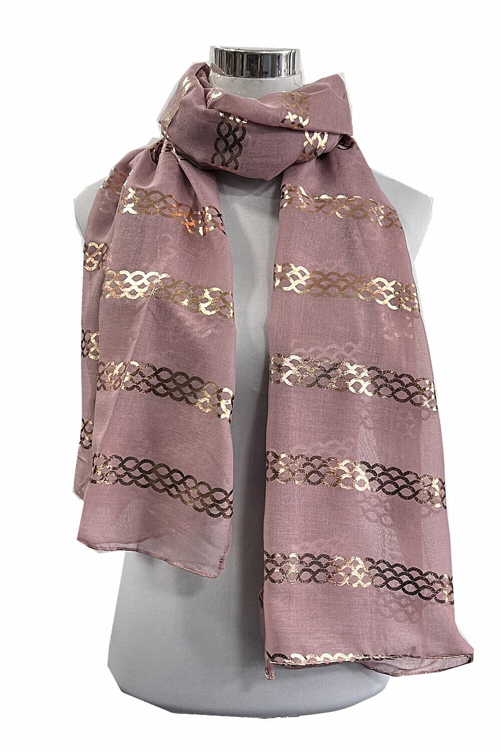Foil Rose Gold Chain Lines Pattern Scarf