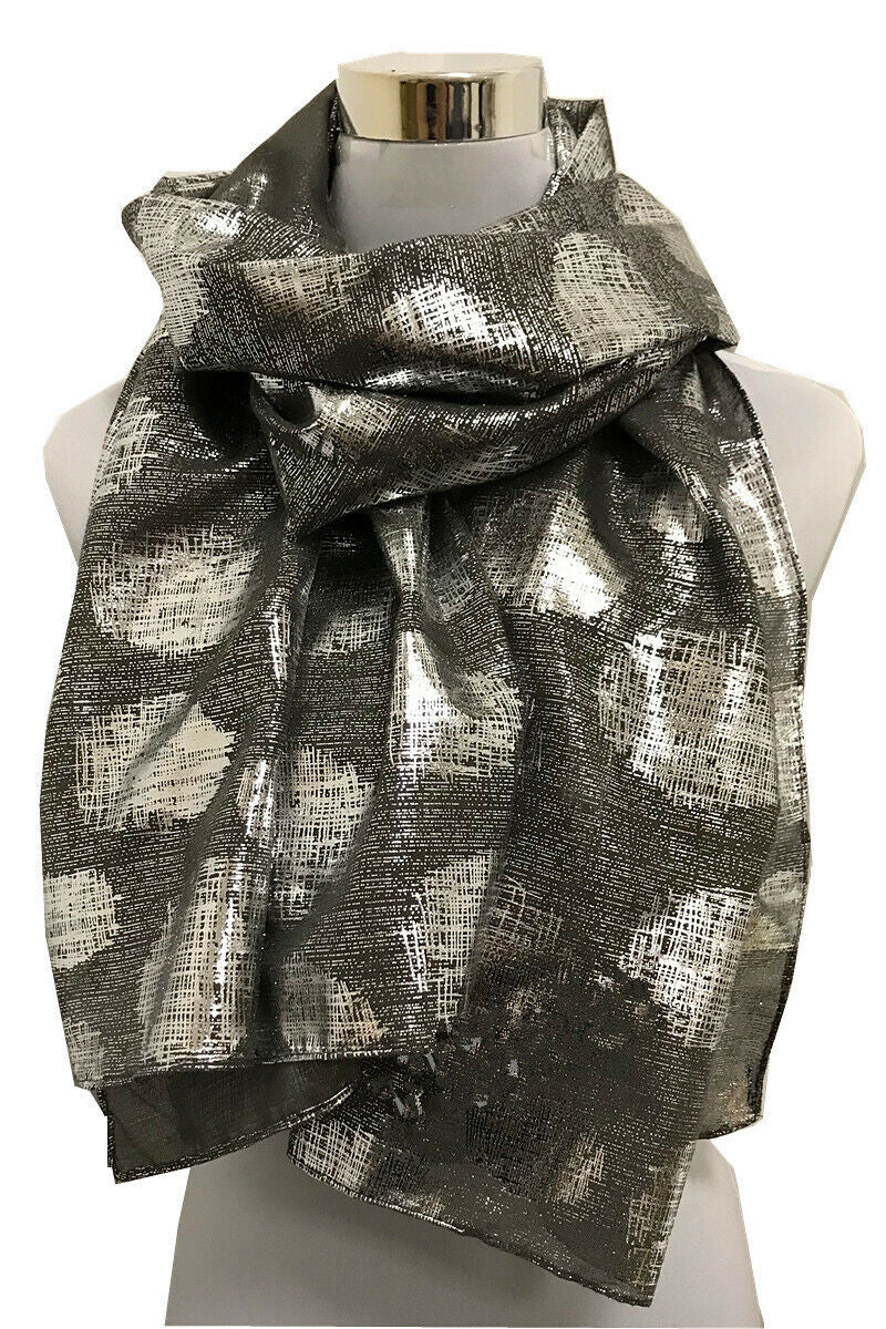 Foil Silver Big Net Circles Print Scarf