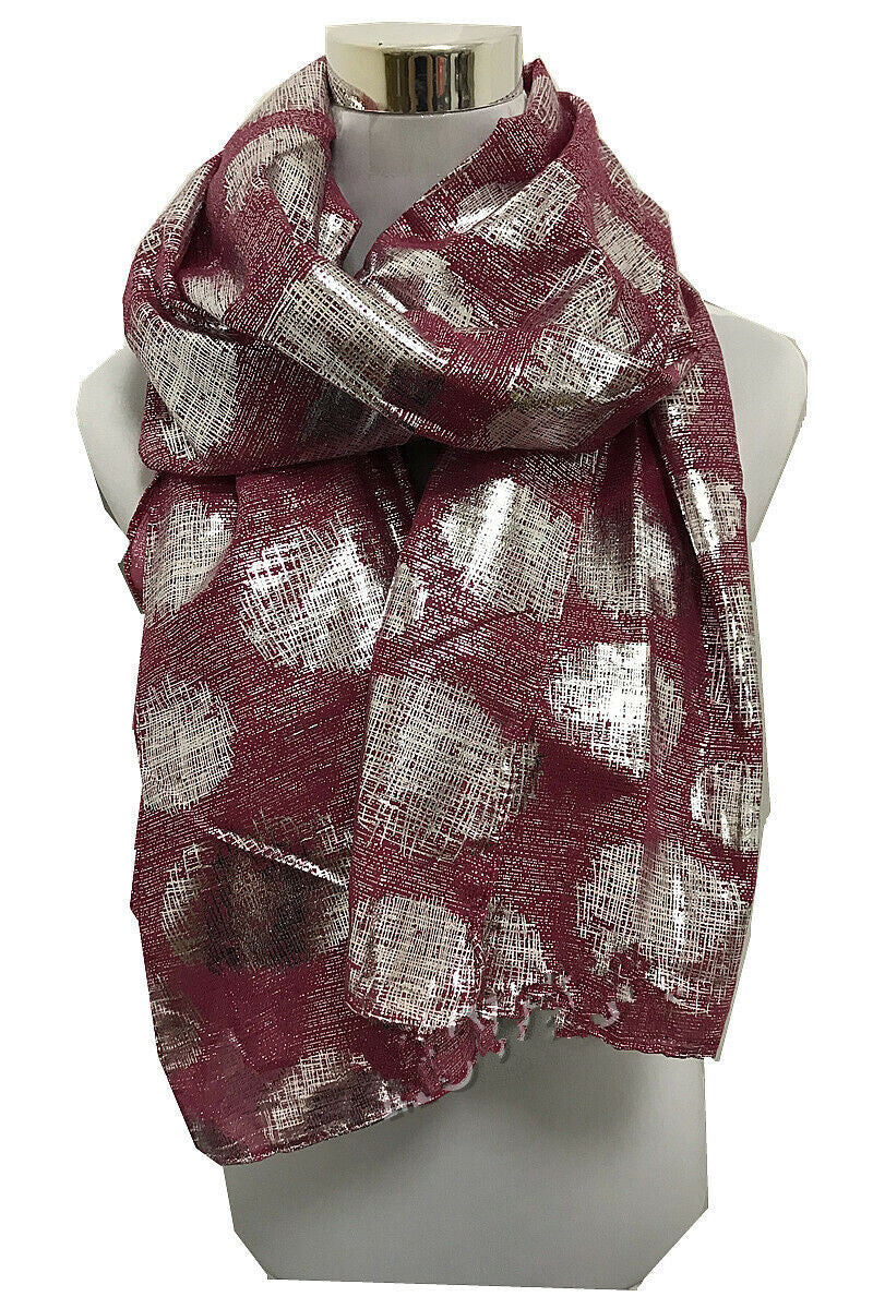 Foil Silver Big Net Circles Print Scarf