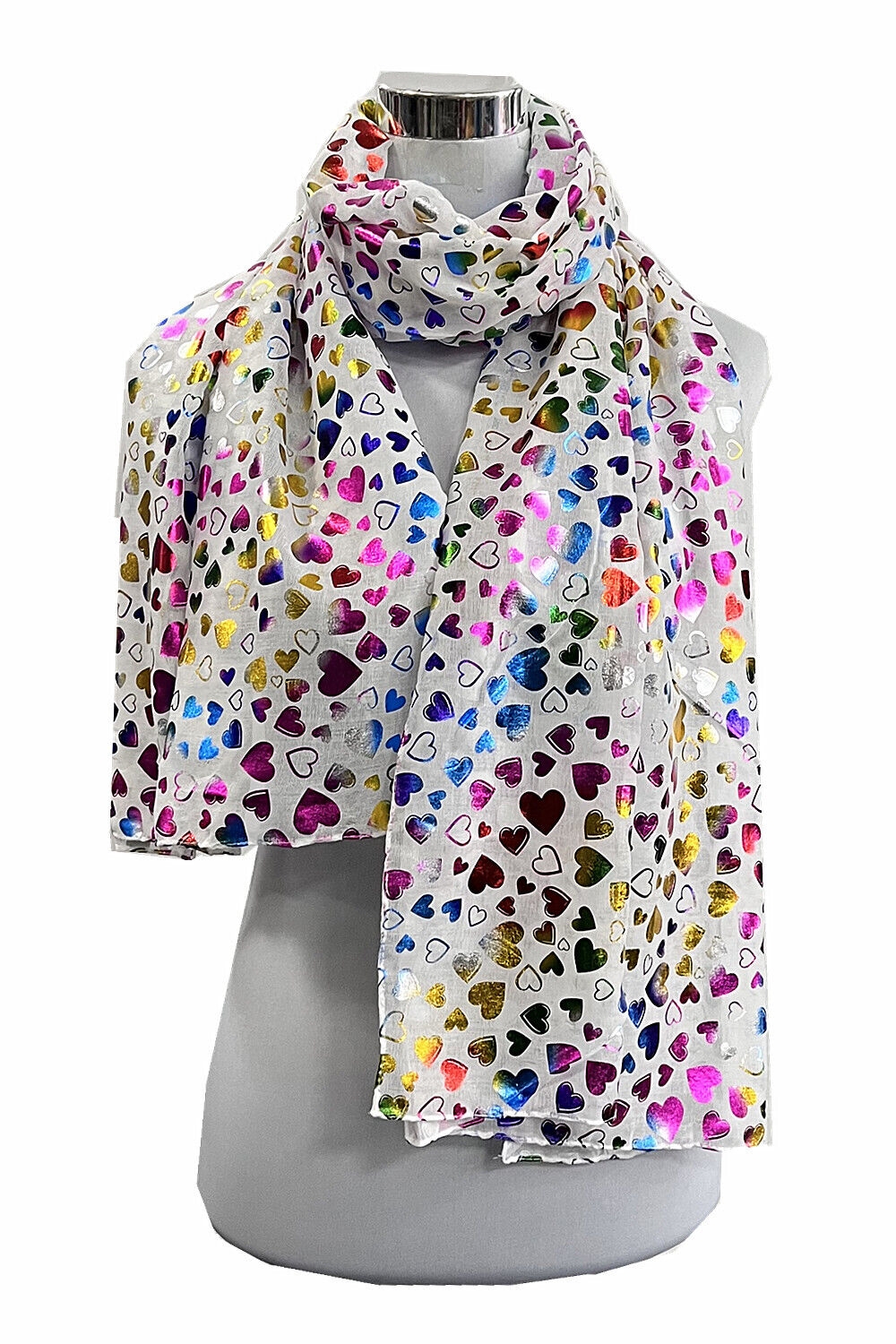 Foil Multi-colour Heart Print Scarf