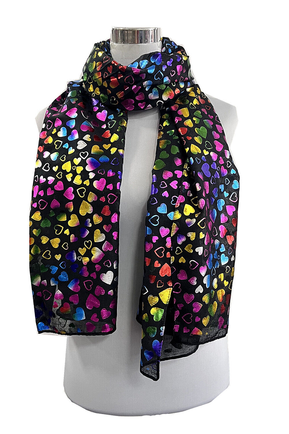Foil Multi-colour Heart Print Scarf