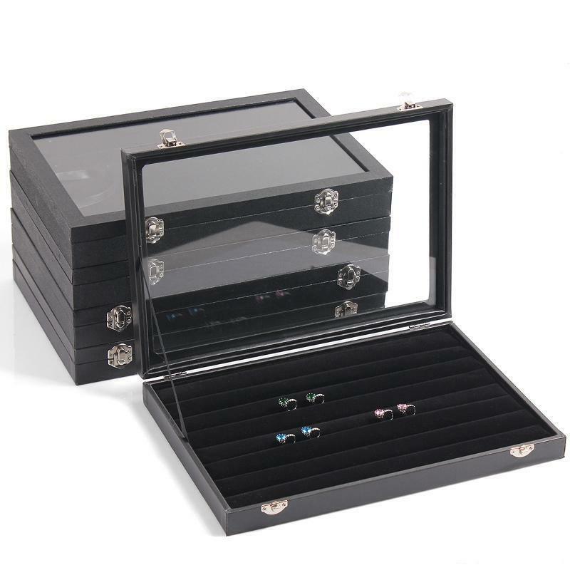 Glass Lid Velvet Jewellery Showcase