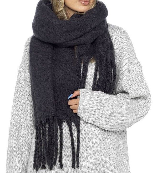 Fluffy Wool Shawl with Tassel