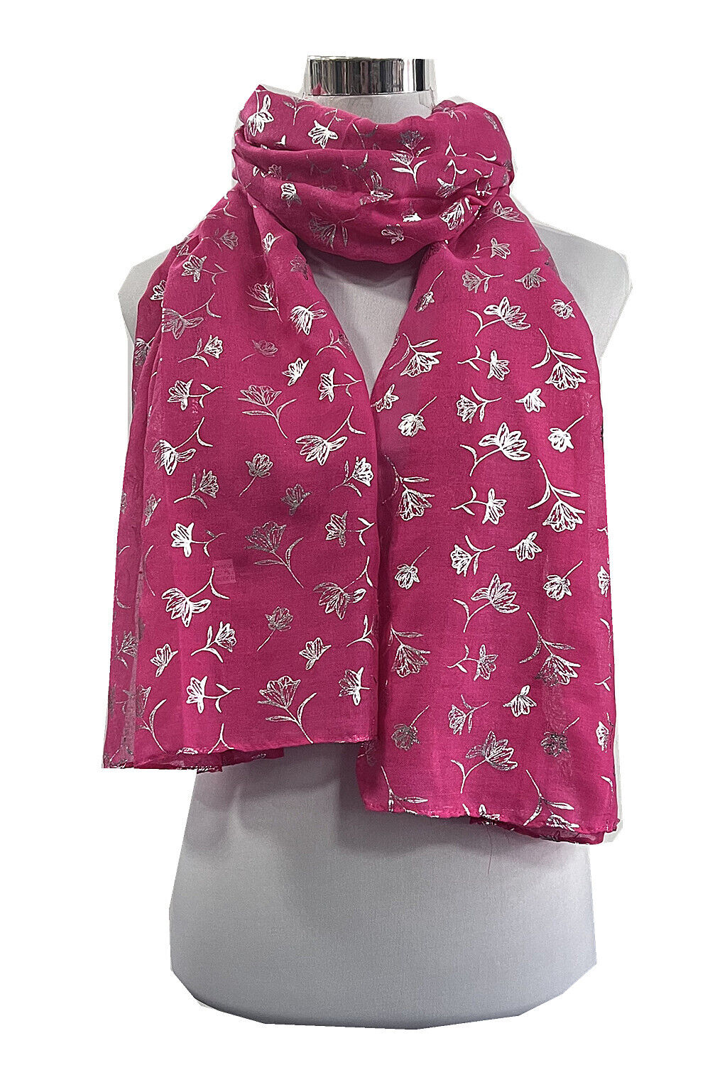 Foil Silver Flower Pattern Scarf
