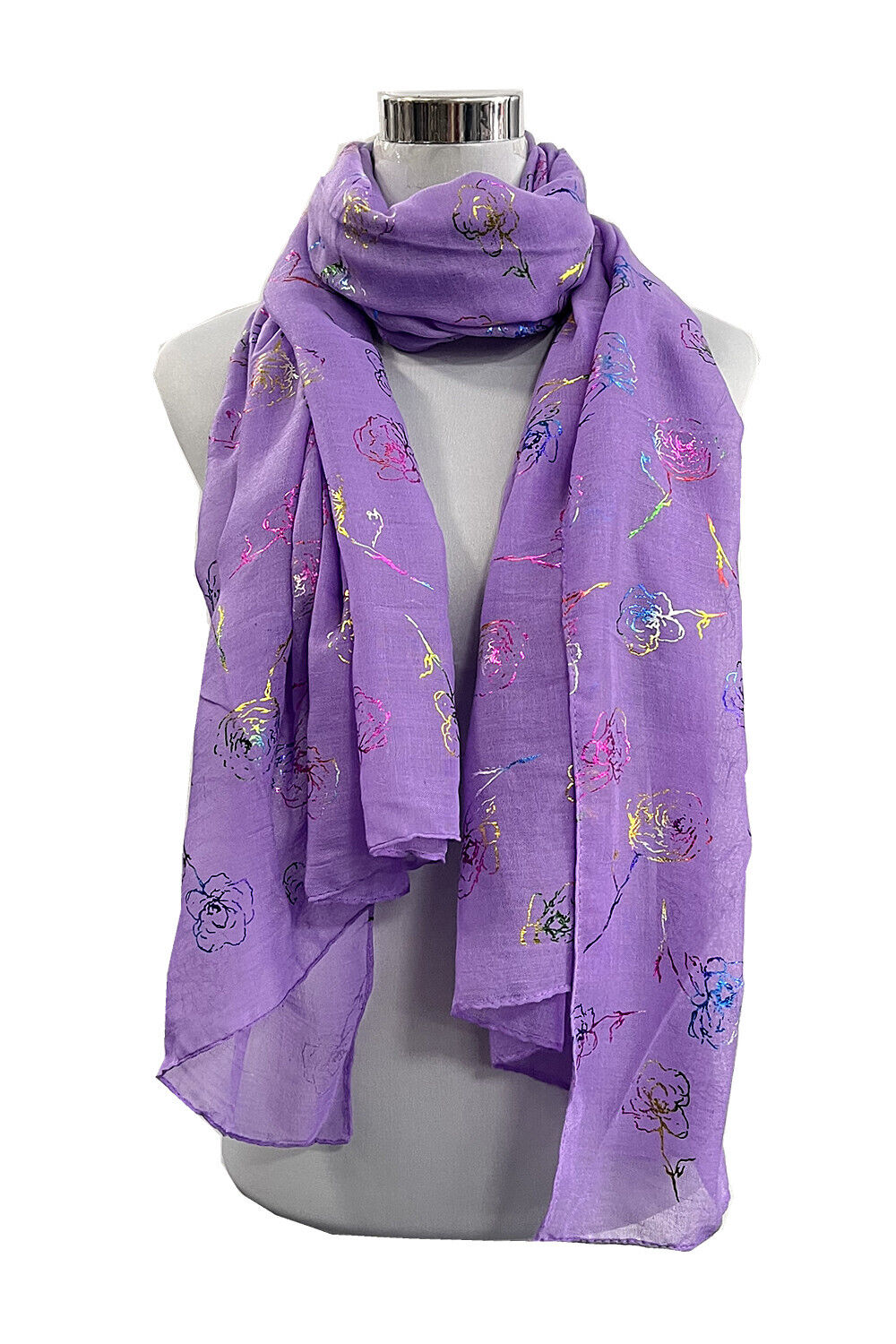 Foil Colourful Rose Print Scarf