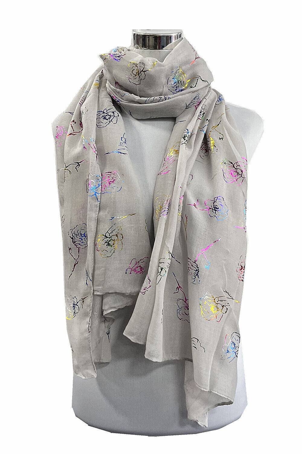 Foil Colourful Rose Print Scarf