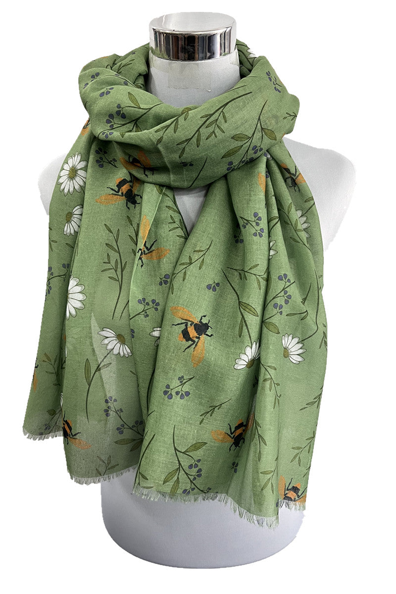 Yellow Bee Animal with Daisy Flower Pattern Scarf