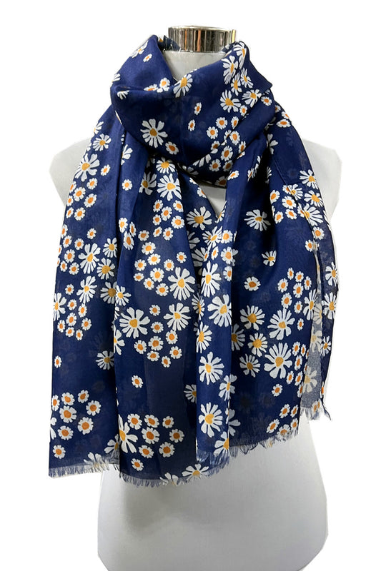Yellow Small Daisy Flower Pattern Scarf Warp Stole