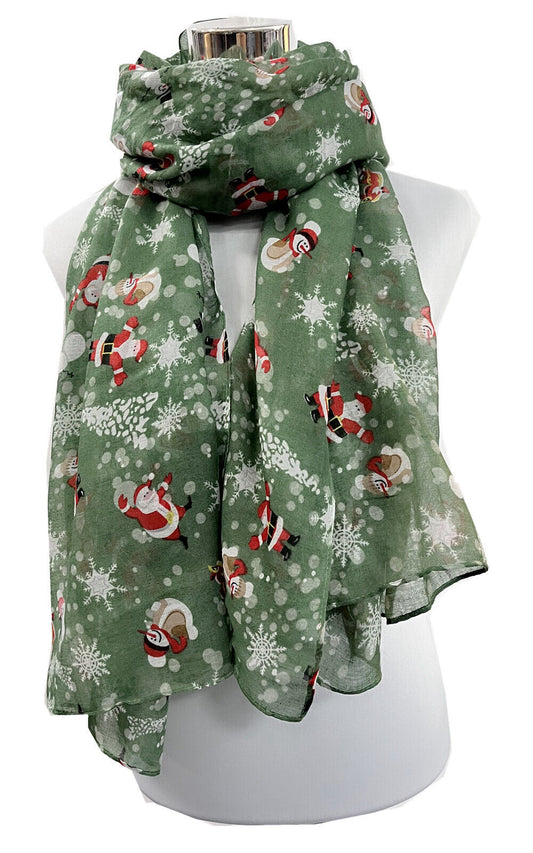 Christmas Scarf Cute Xmas Santa Snowman Print
