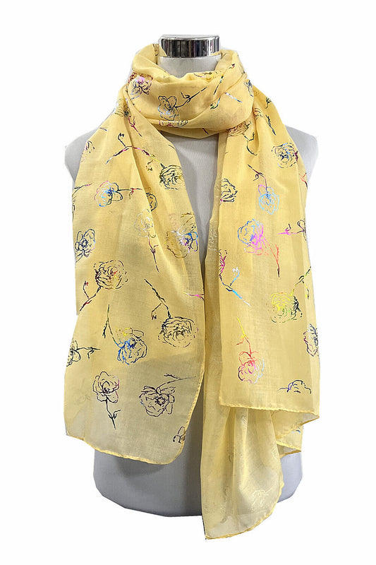 Foil Colourful Rose Print Scarf