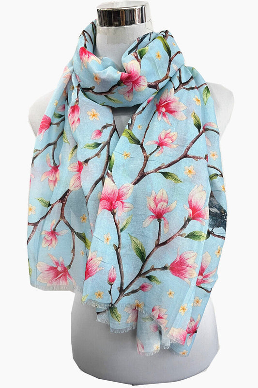 Super Soft Sparrow with Flower Pattern Tree Scarf