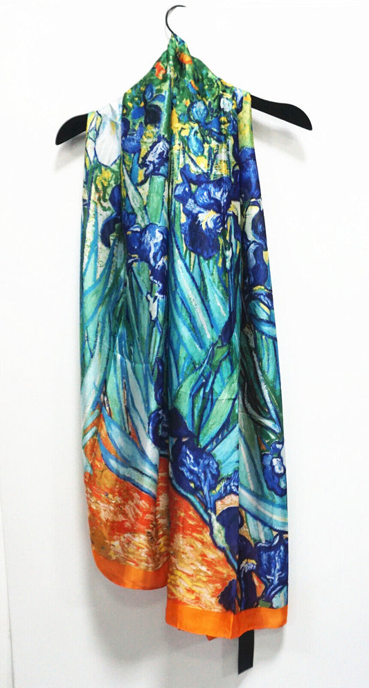 Silk Feel Scarf Blue Flower