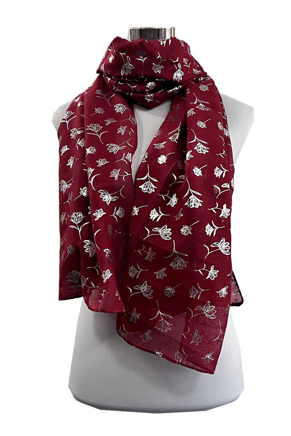 Foil Silver Flower Pattern Scarf