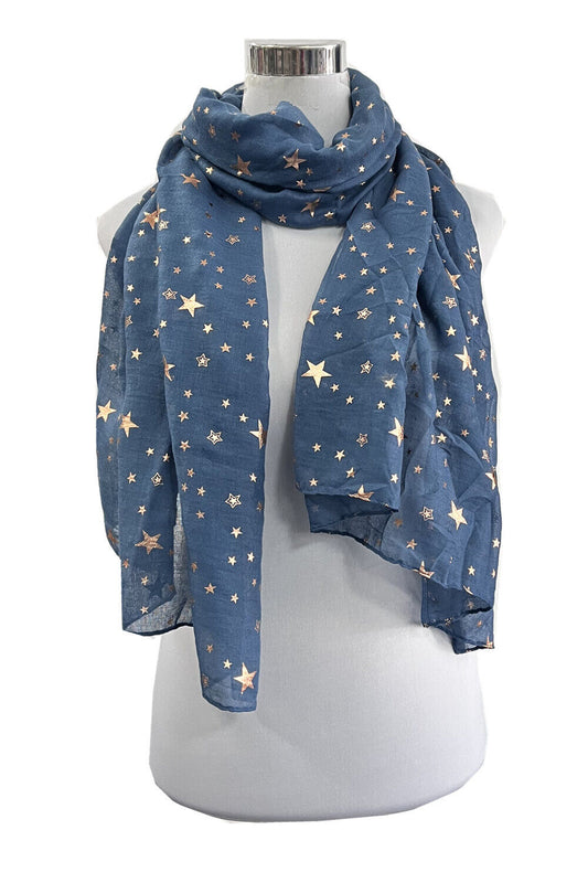 Foil Rose Gold Big Stars Pattern Scarf