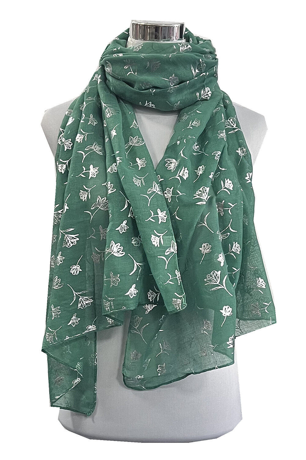 Foil Silver Flower Pattern Scarf