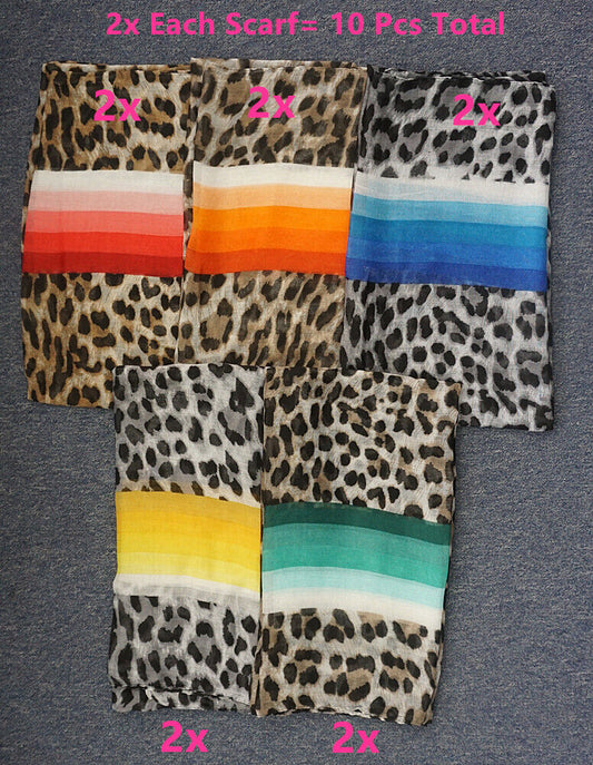 10 Pcs Set Leopard Print Animal Pattern with Colourful Stripes