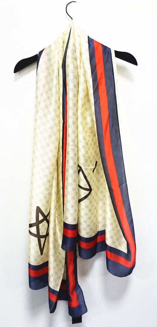 Silk Feel Scarf Red & Blue Sripes