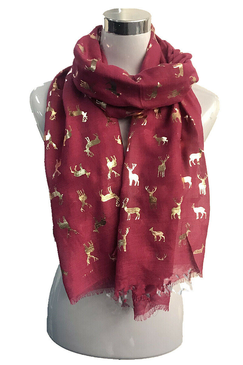 Foil Small Reindeer Christmas Scarf
