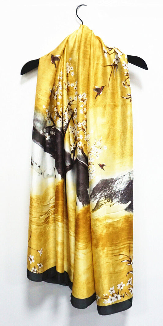 Silk Feel Scarf Life Tree Pattern