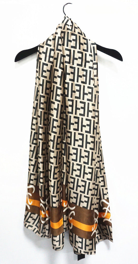 Silk Feel Scarf Brown