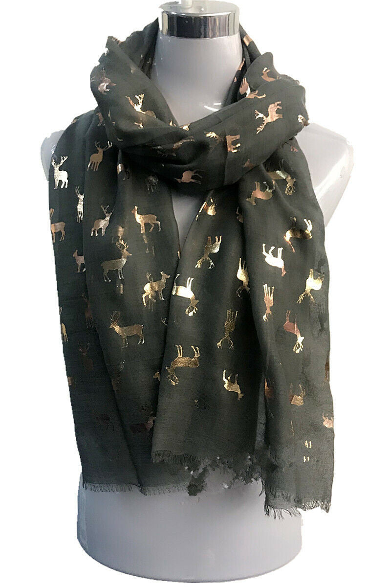 Foil Small Reindeer Christmas Scarf
