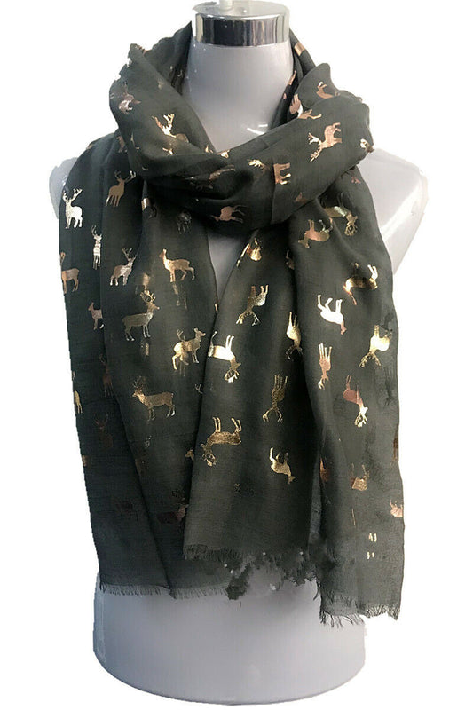 Foil Small Reindeer Christmas Scarf